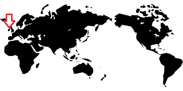 World map showing the location of Ireland